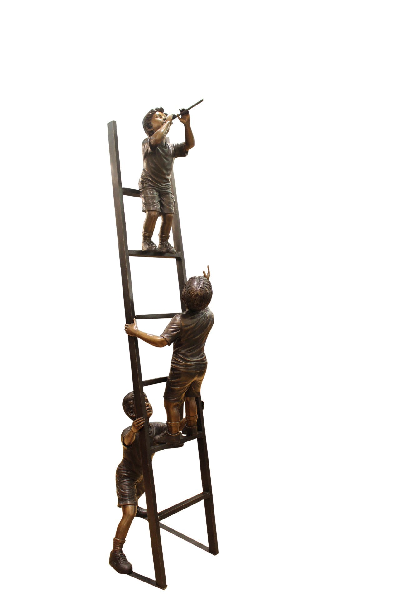 Three Children Playing on Ladder Bronze Statue - Size: 24"L x 27"W x 96"H.
