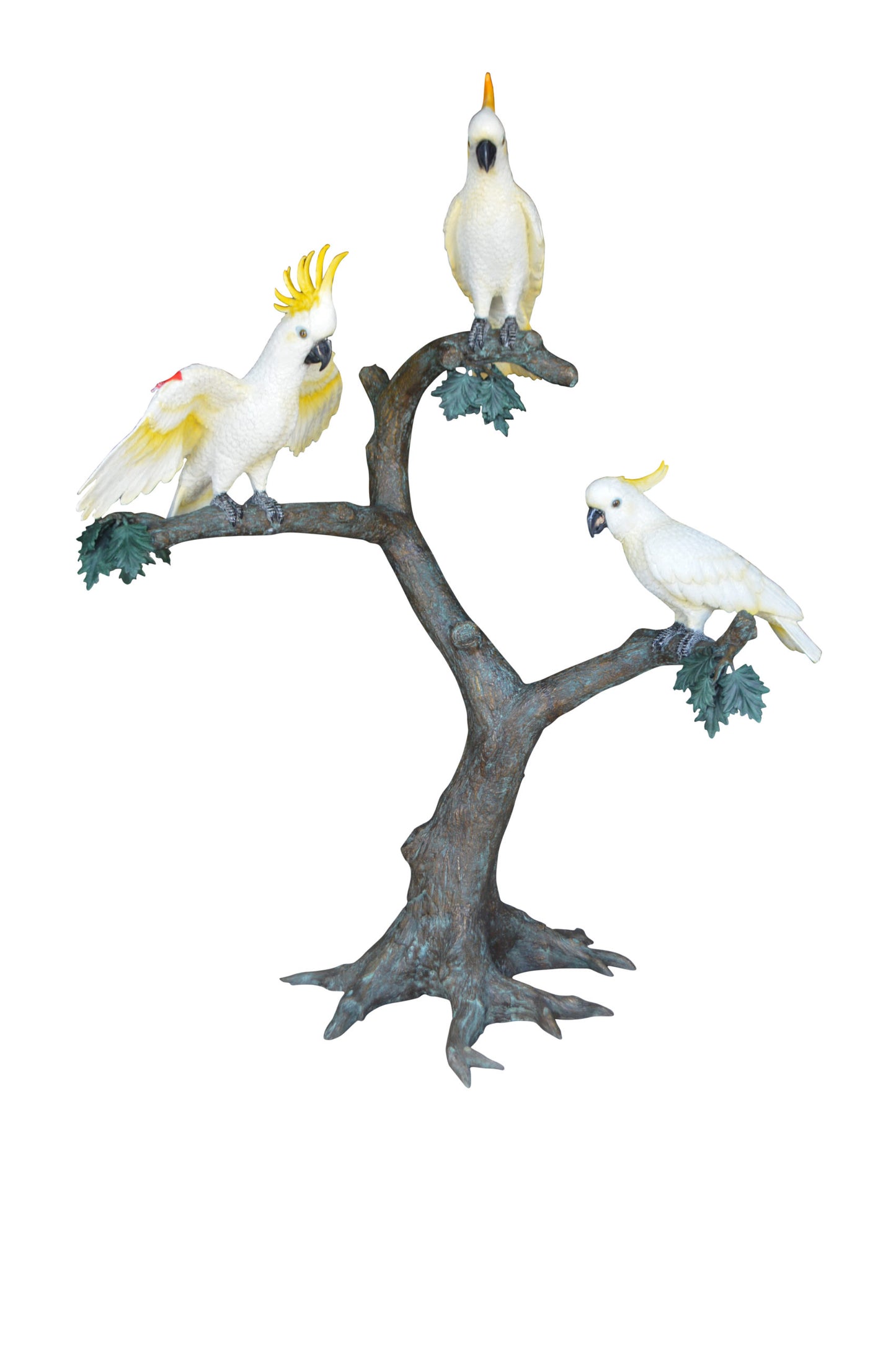Three Cockatoo on a Tree Bronze Statue - Size: 55"L x 34"W x 68"H.