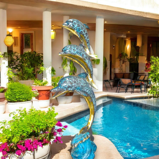 Three Dolphins Overreach Others Bronze Statue -  Size: 28"L x 22"W x 89"H.