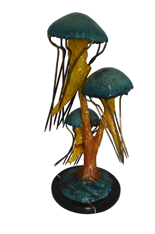 Three Jellyfish Bronze Statue - Size: 12"L x 10"W x 22"H.