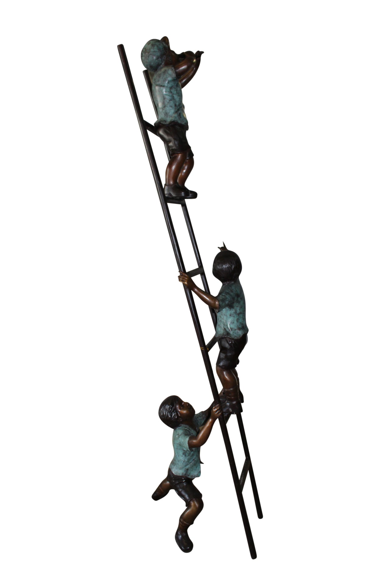 Three kids on a ladder Bronze Statue - Size: 24"L x 22"W x 94"H.