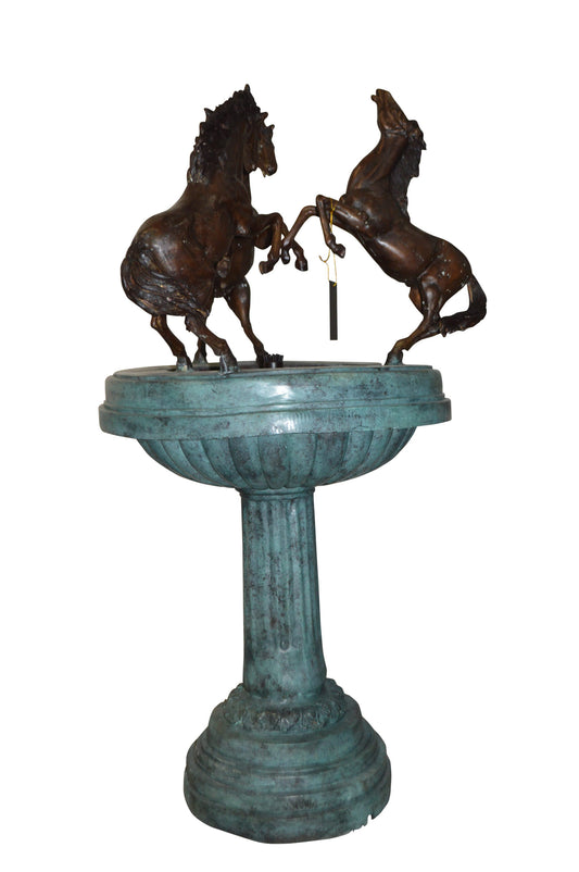 Three Horses on a Tray Fountain Bronze Statue -  Size: 30"L x 30"W x 51"H.