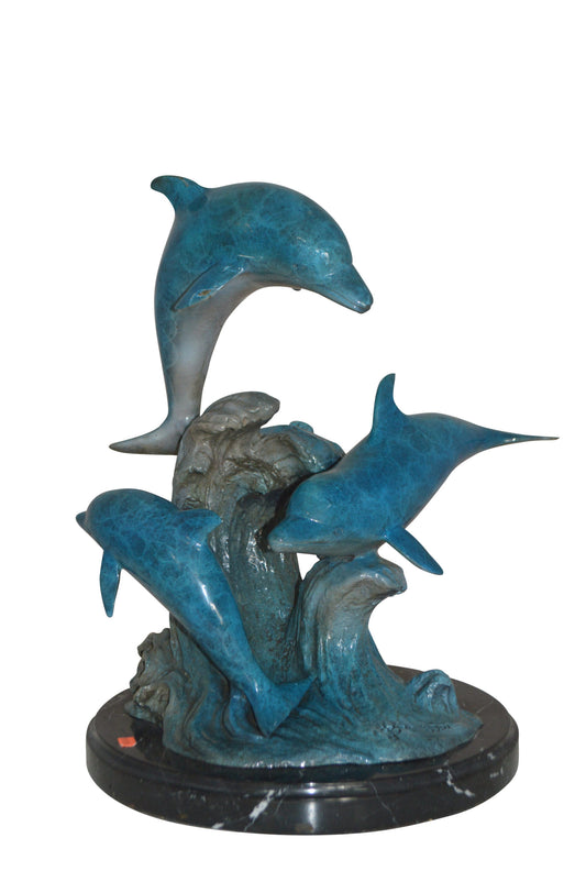 Three Jumping  Dolphins Bronze Statue -  Size: 15"L x 13"W x 18"H.