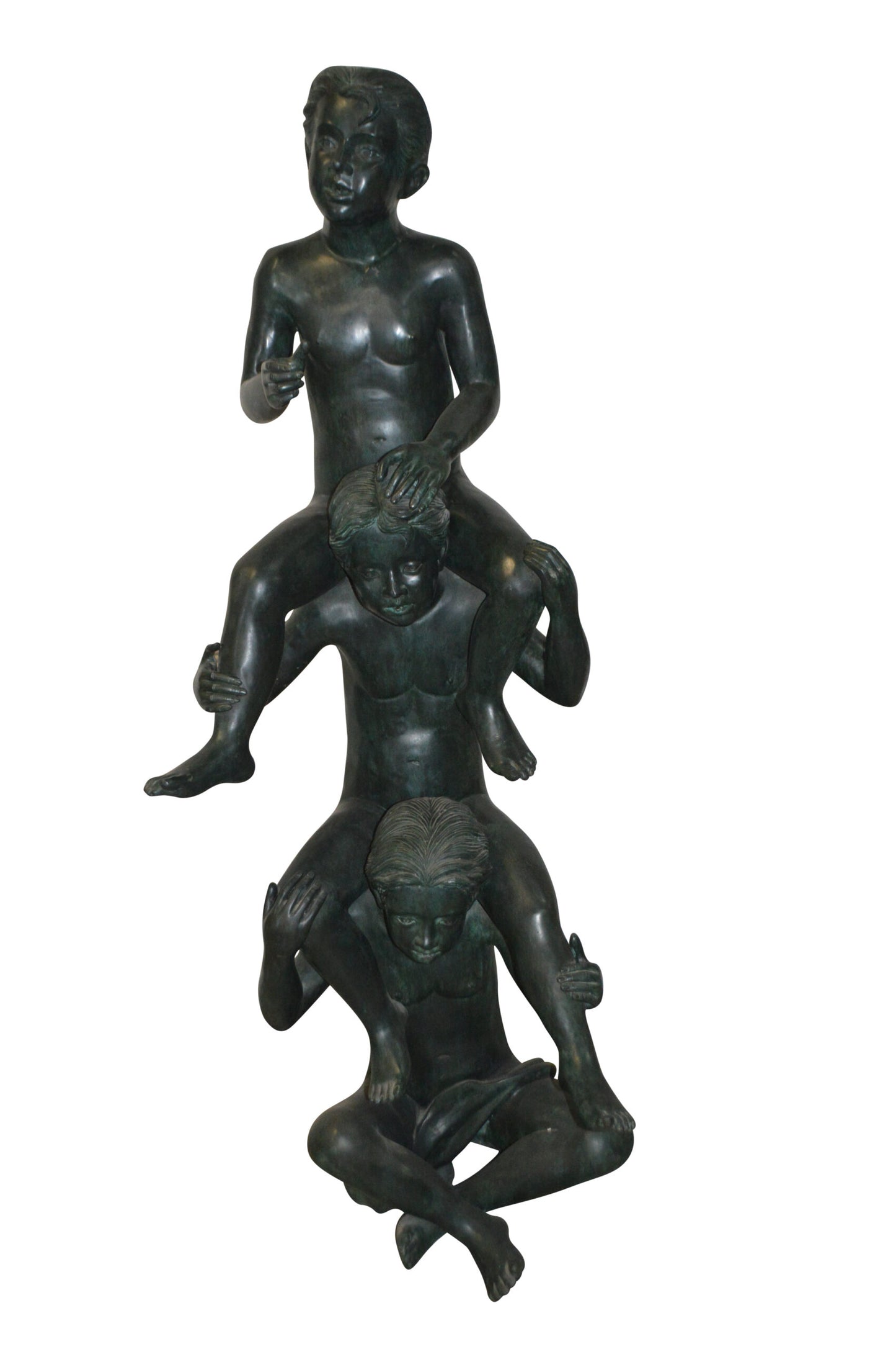 Three kids on Each other fountain Bronze Statue - Size: 20"L x 27"W x 64"H.
