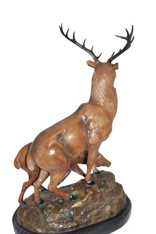 Two Deers Bronze Statue - Size: 21"L x 13"W x 32"H.