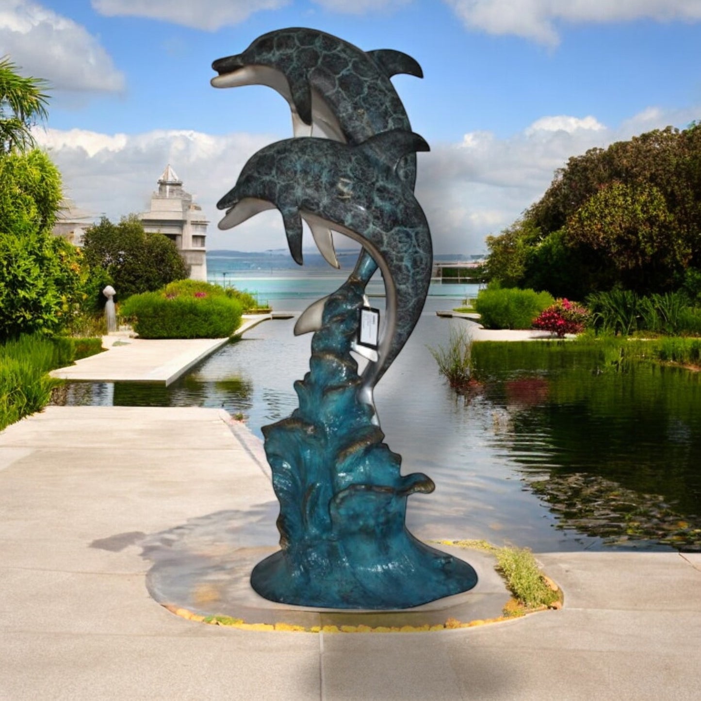 The Two Dolphins Fountain Bronze Statue - Unique and Classic Fountain Bronze Sculpture, Sophisticated Decorative Showpiece for Home, Outdoor, and Garden, 22"L x 12"W x 46"H