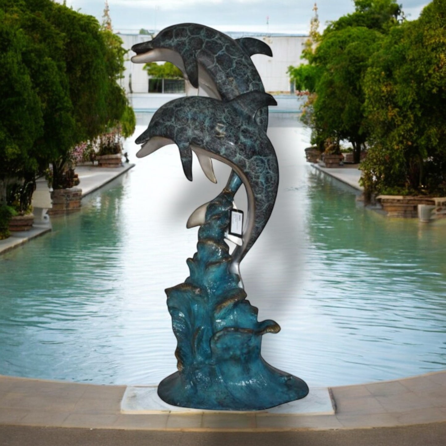 The Two Dolphins Fountain Bronze Statue - Unique and Classic Fountain Bronze Sculpture, Sophisticated Decorative Showpiece for Home, Outdoor, and Garden, 22"L x 12"W x 46"H