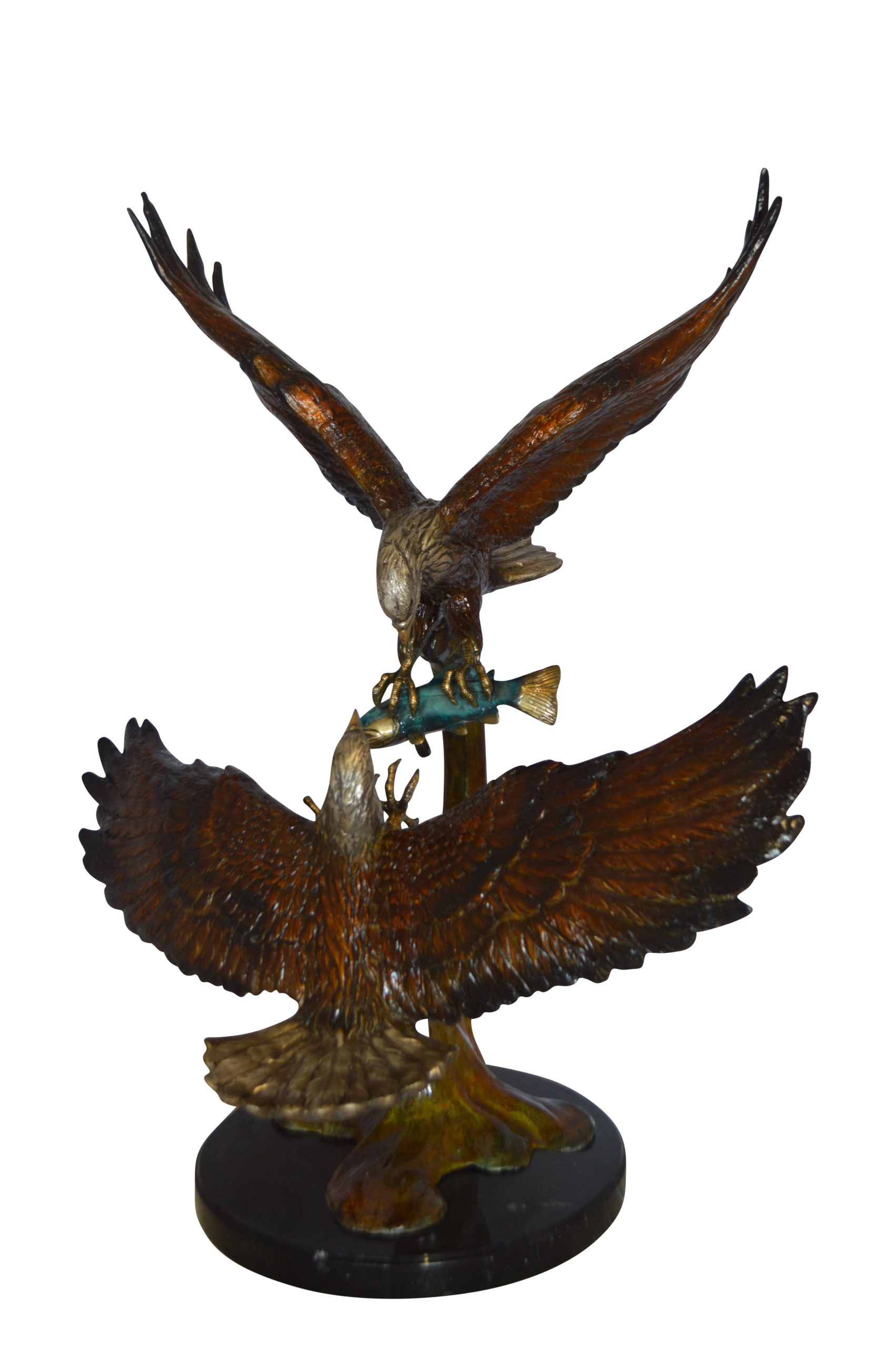 eagle in a fish box Two Eagles Fighting on Fish Bronze Statue - Size: 33"L x 28"W x 42"H. – NiFAO