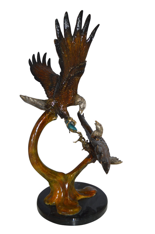 Two Eagles Fighting on Fish Bronze Statue - Size: 33"L x 28"W x 42"H.
