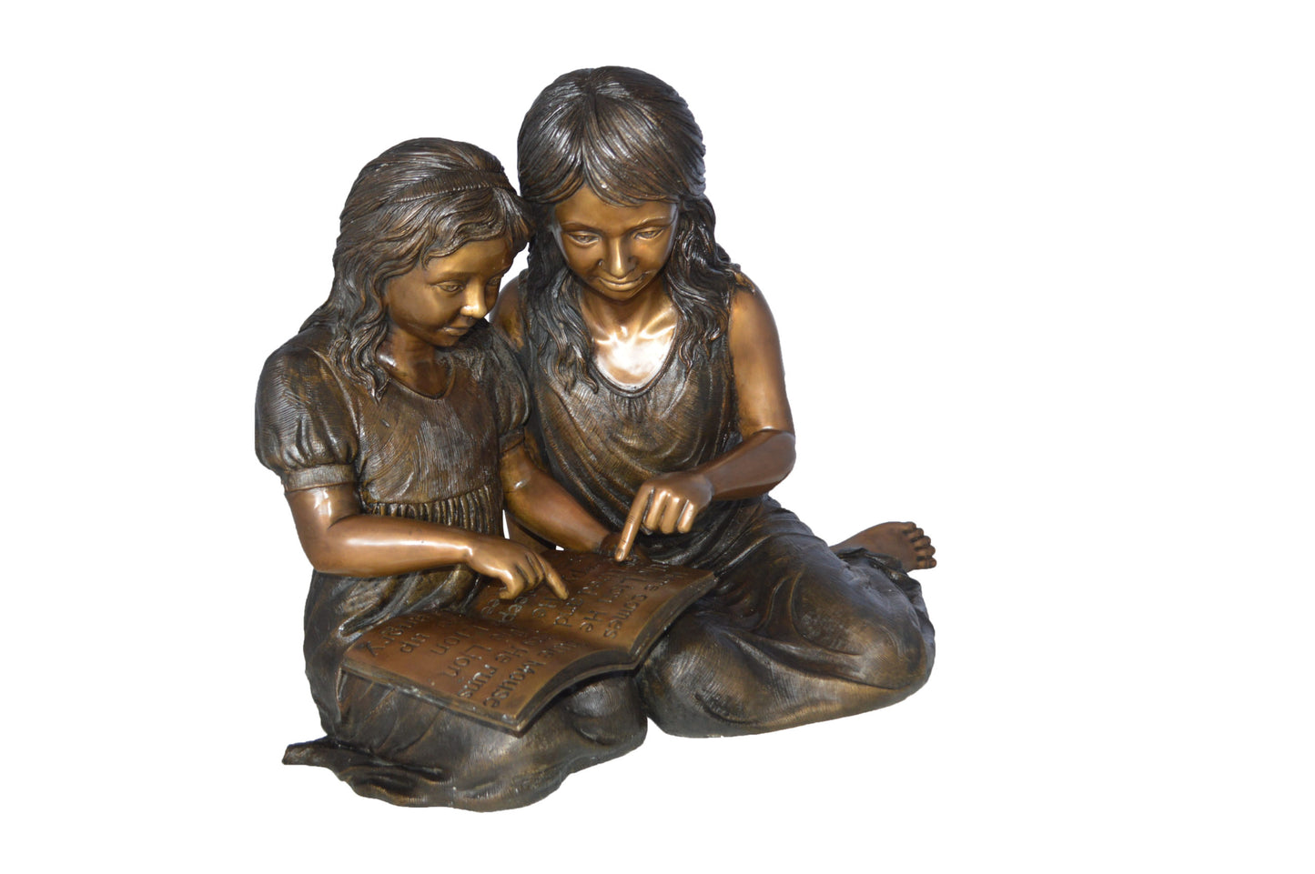 Two Girls Reading a Book Bronze Statue - Size: 33"L x 21"W x 23"H.