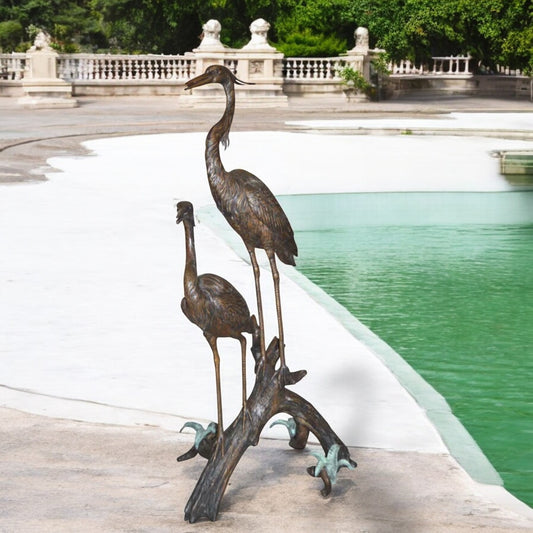 Two Herons on a three Bronze Fountain Statue - Size: 32"L x 24"W x 67"H.