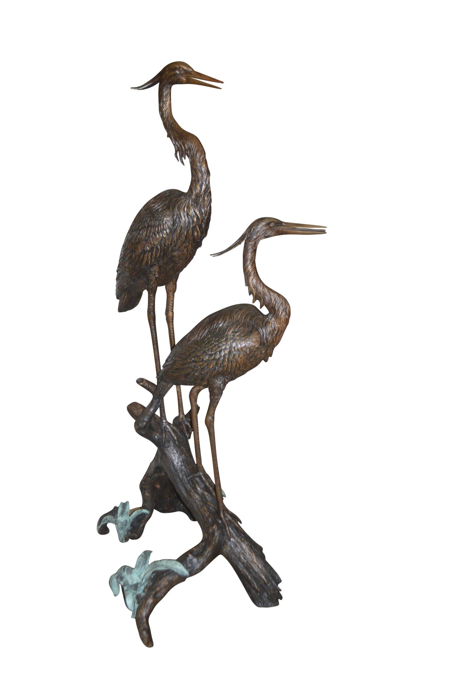 Two Herons on a three Bronze Fountain Statue - Size: 32"L x 24"W x 67"H.
