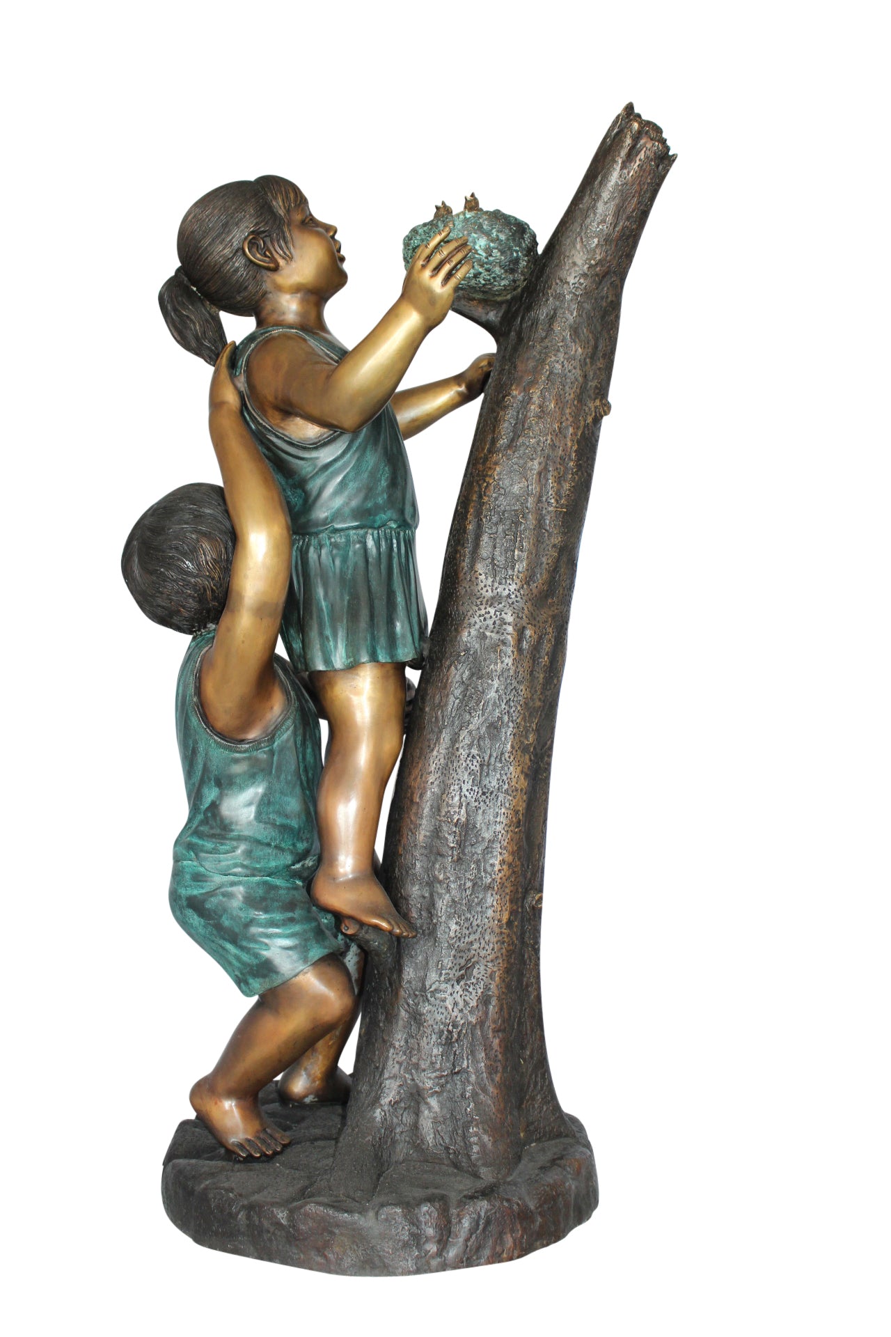 Two Kids Climbing on a Tree Bronze Statue - Size: 17"L x 17"W x 46"H.