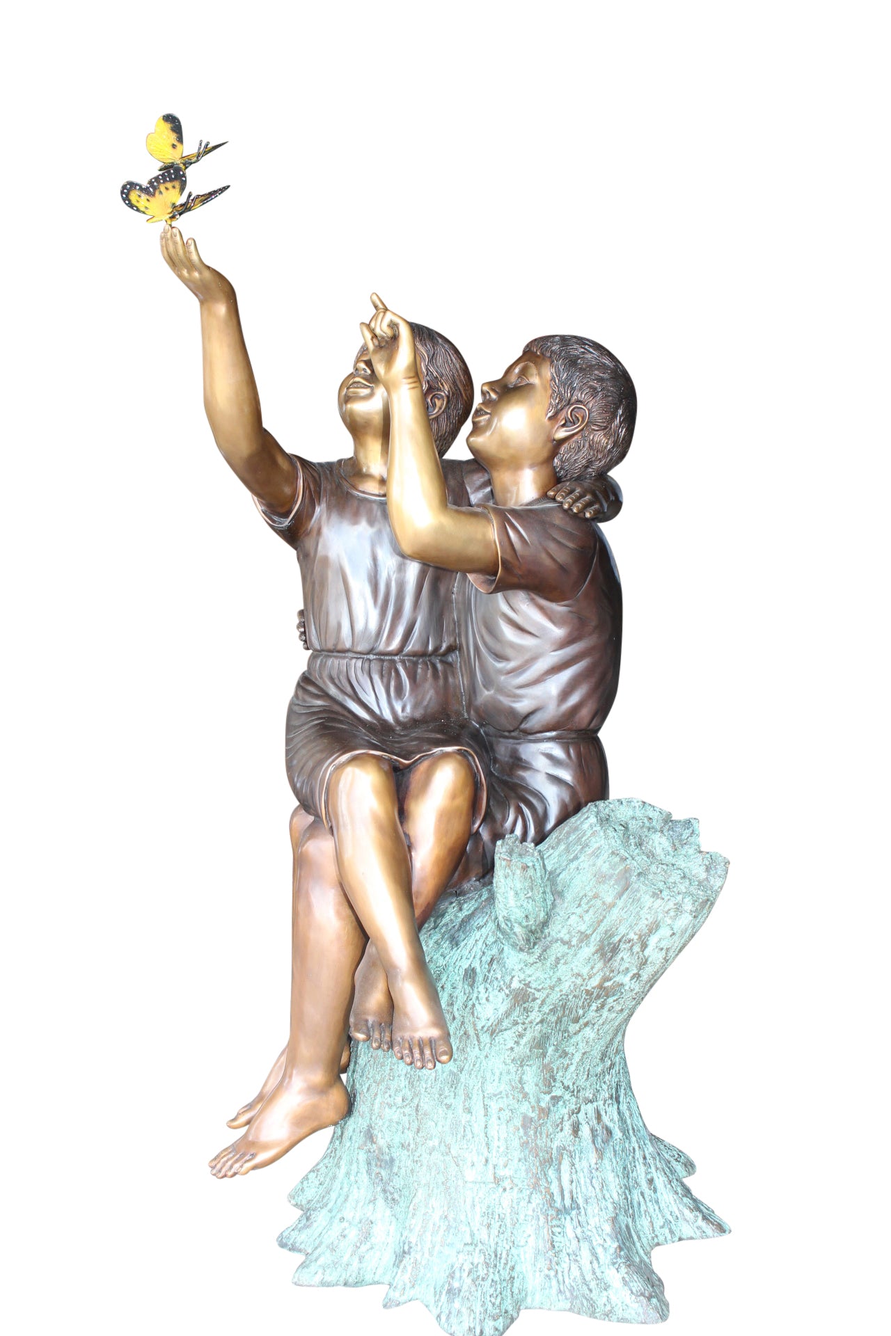 Two Kids Playing with Butterflies Bronze Statue - Size: 30"L x 30"W x 50"H.