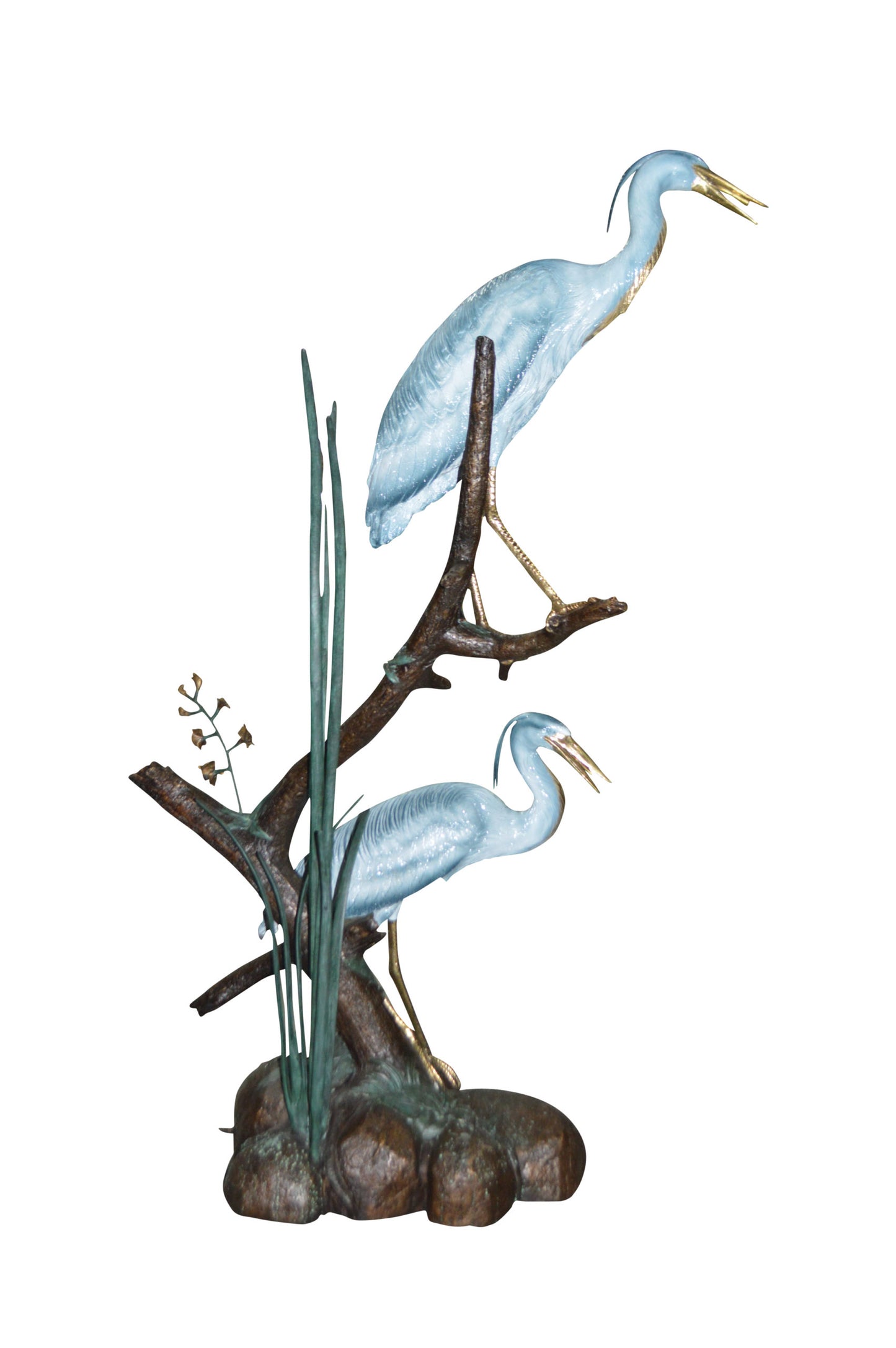 Two Large Cranes Fountain Bronze Statue - Size: 36"L x 21"W x 64"H.