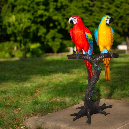 Two Large Parrots On A Tree | Bronze Statue