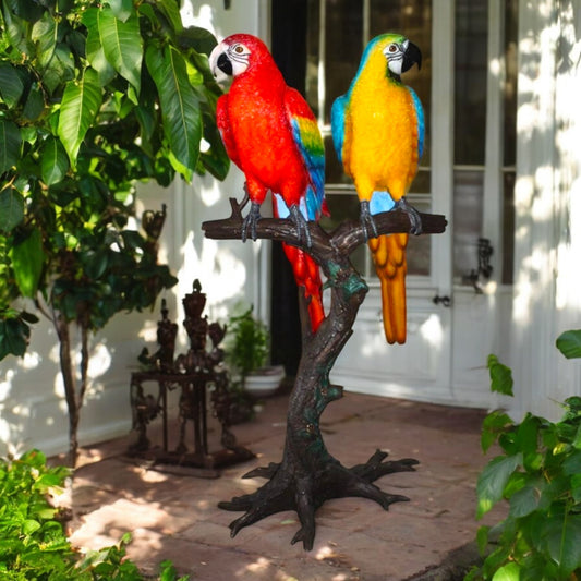 Two Large Parrots On A Tree | Bronze Statue