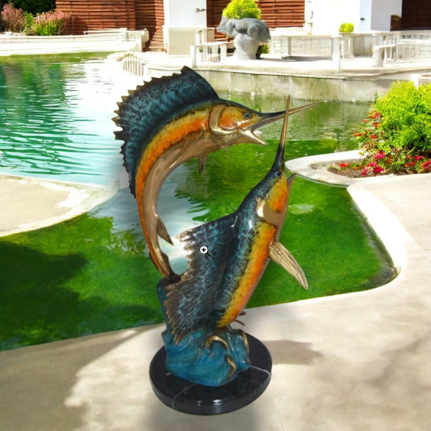 Two Sailfish Fish Bronze Statue Bronze Statue -  Size: 20"L x 16"W x 34"H.