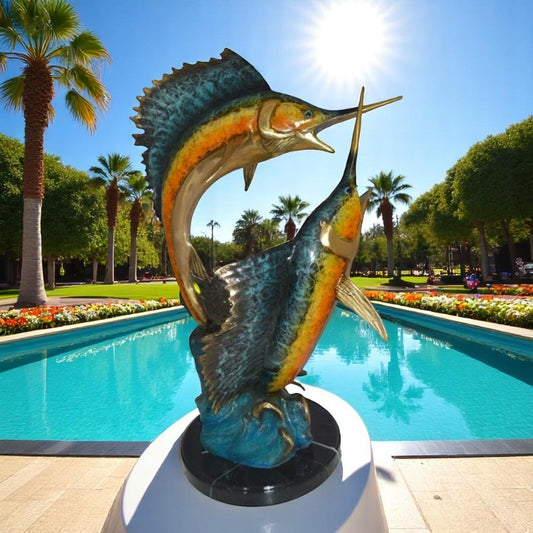 Two Sailfish fish Bronze Statue - Size: 20"L x 16"W x 34"H.