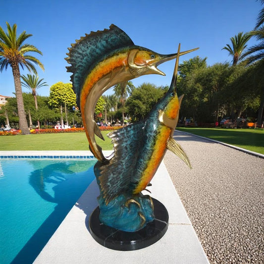 Two Sailfish fish Bronze Statue -  Size: 20"L x 16"W x 34"H.