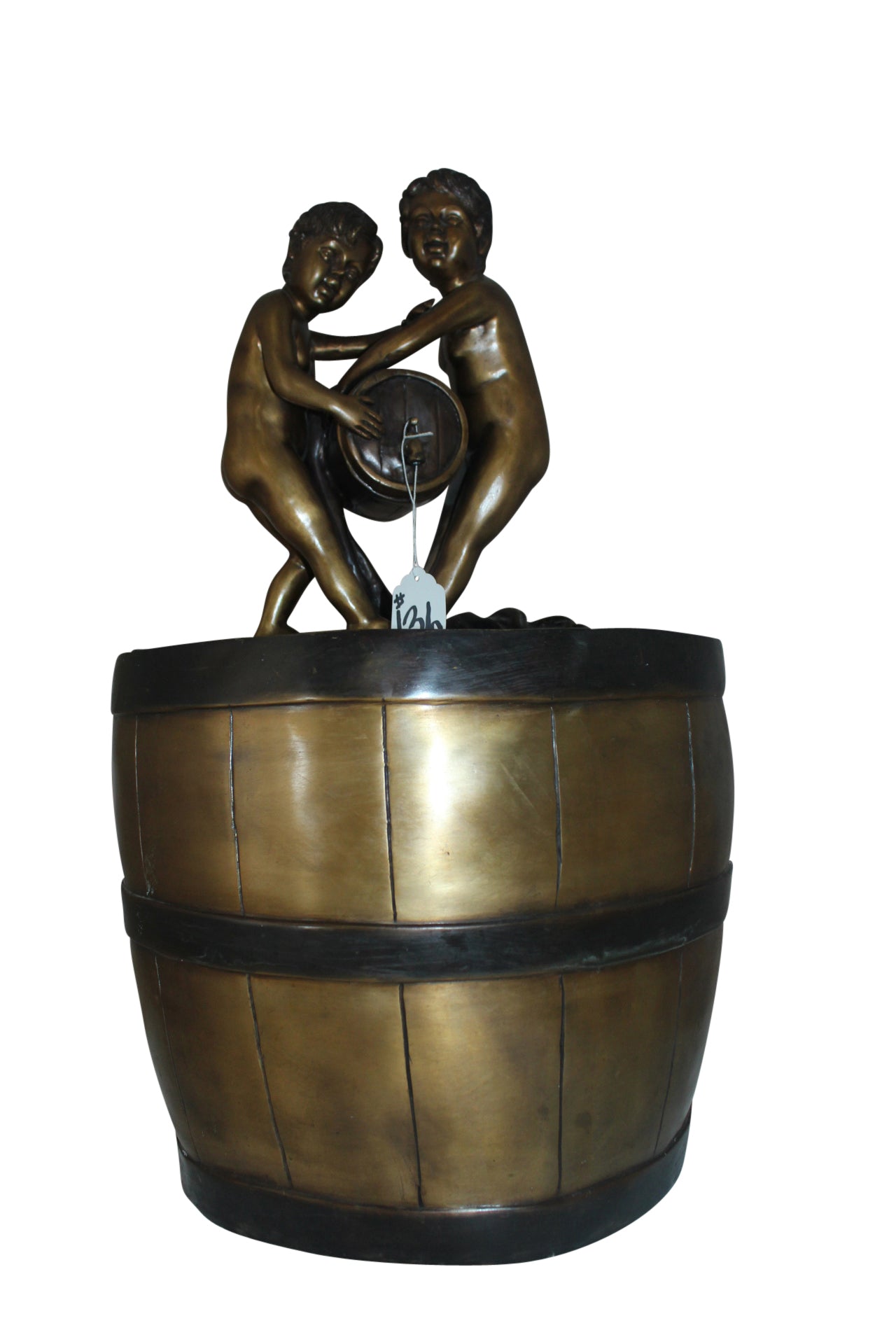Two boys on a bucket self-contained fountain bronze statue - 16" x 16" x 29"H.