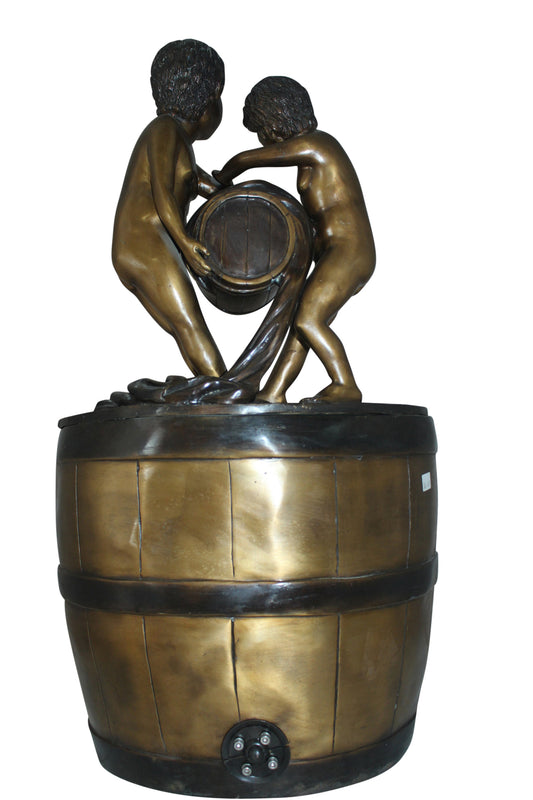 Two boys on a bucket self-contained fountain bronze statue - 16" x 16" x 29"H.