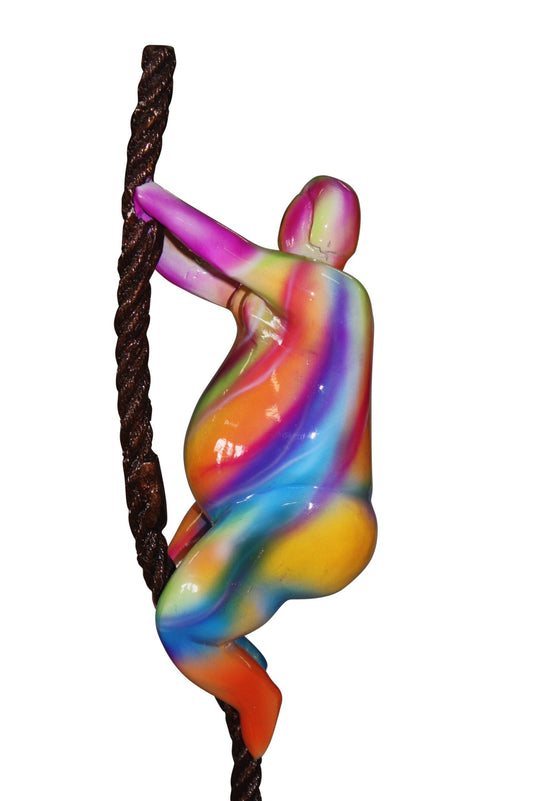 Two fat ladies made of Bronze climbing on rope - Size: 10"L x 10"W x 31"H.