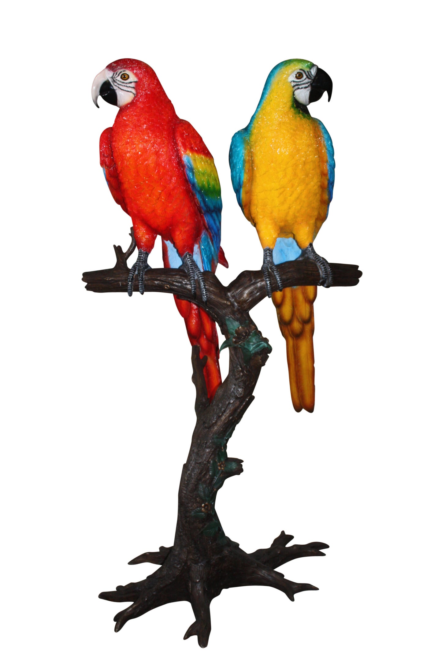 Two Large Parrots On A Tree | Bronze Statue