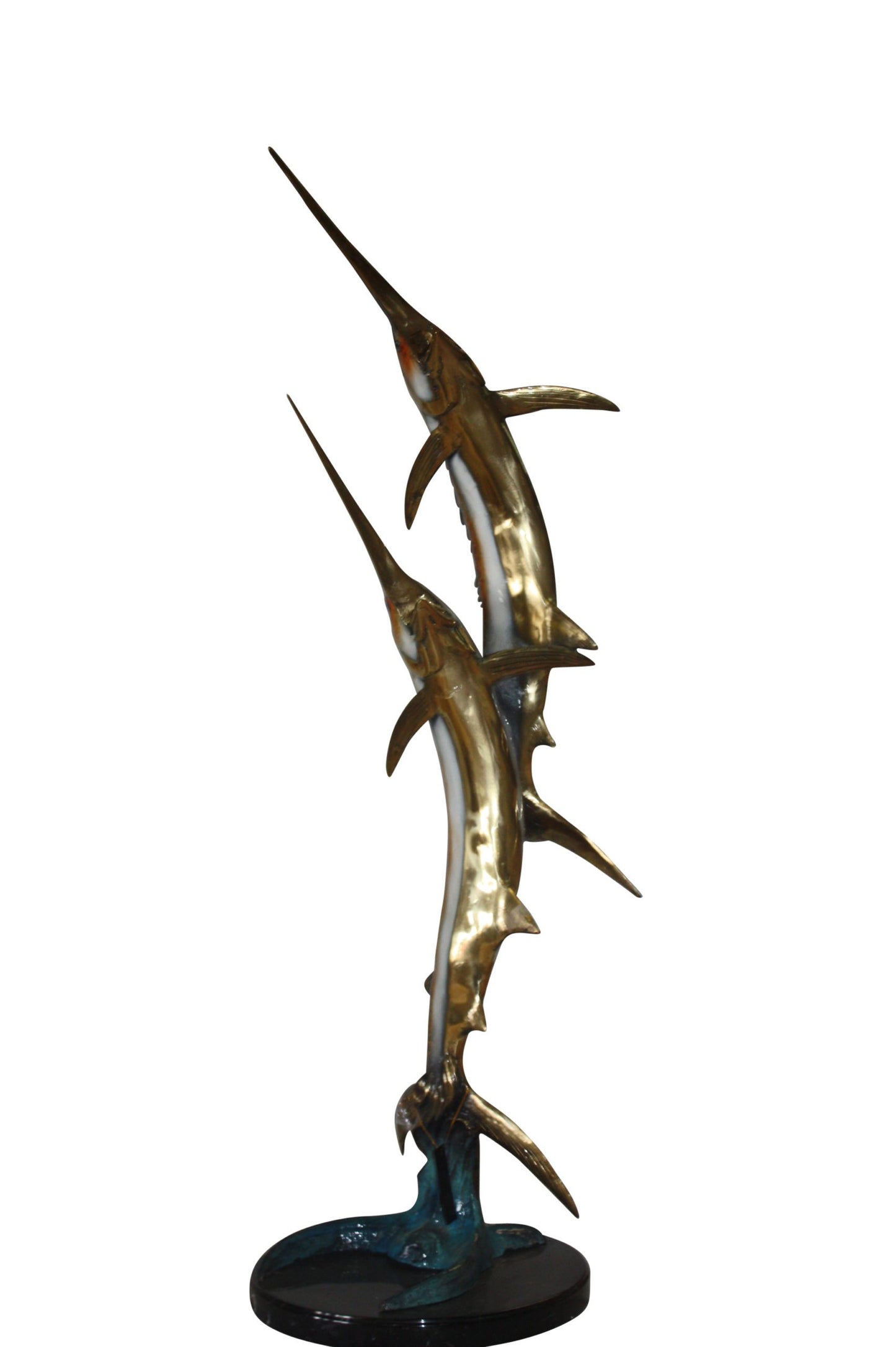 Two Sail fish Bronze Statue on a marble base - Size: 17"L x 17"W x 56"H.