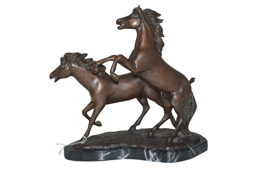 Two Horses Running Bronze Statue -  Size: 11"L x 5"W x 11"H.