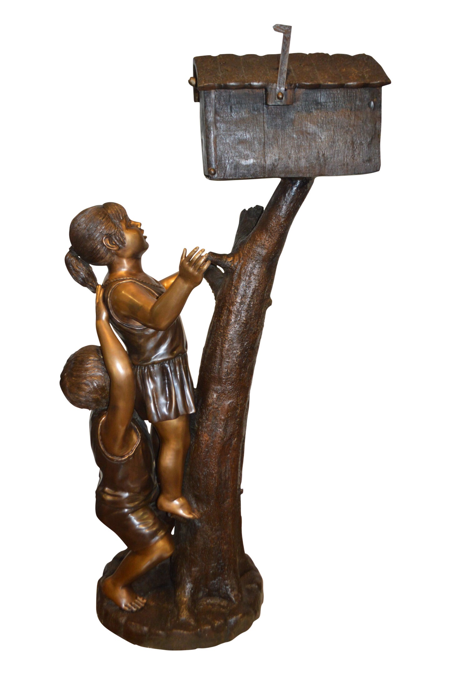 Two Kids Climbing A Mailbox - Size: 30"L x 21"W x 57"H.