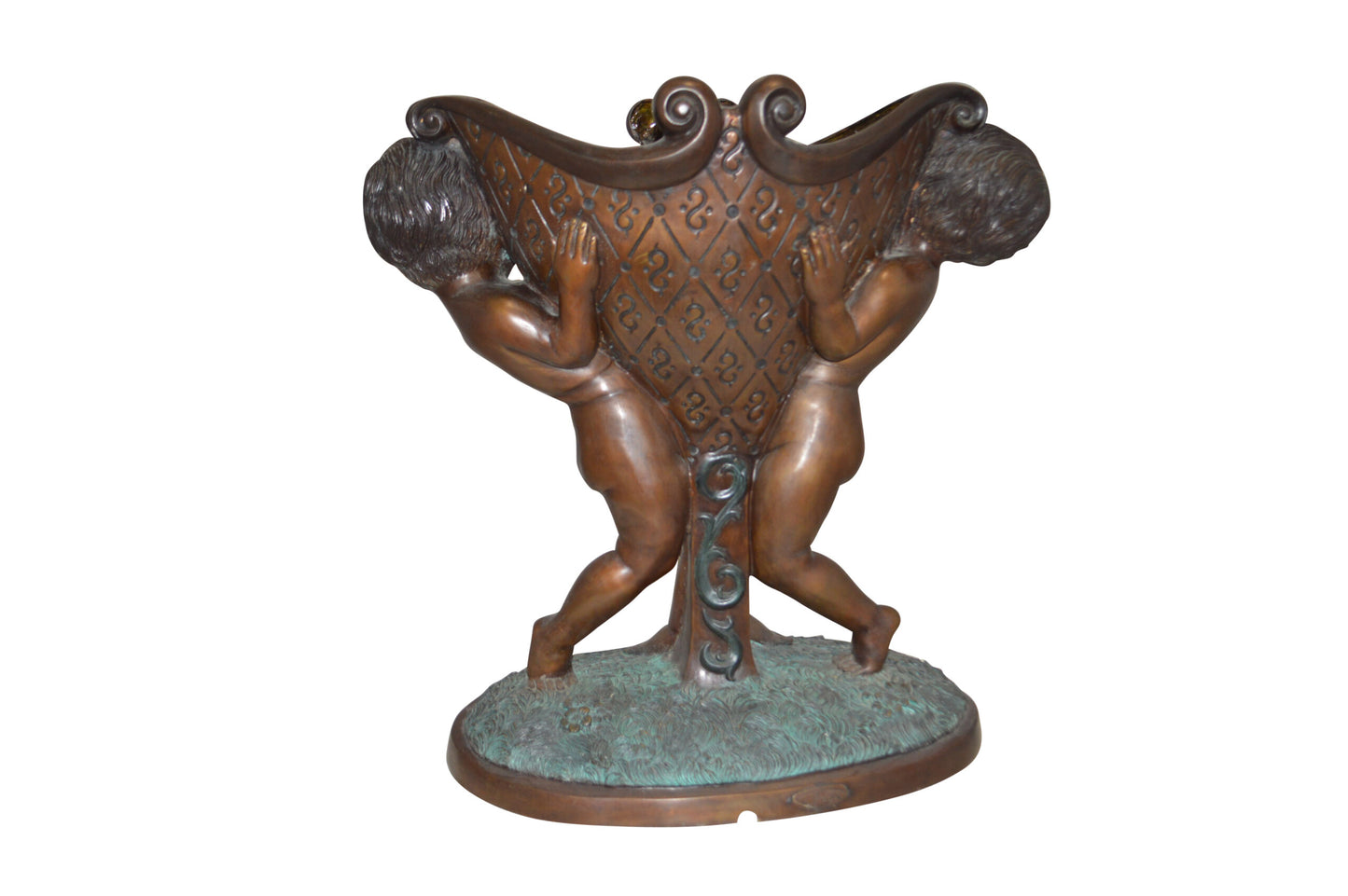 Two Kids Holding a Pot Bronze Statue Fountain -  Size: 28"L x 17"W x 29"H.