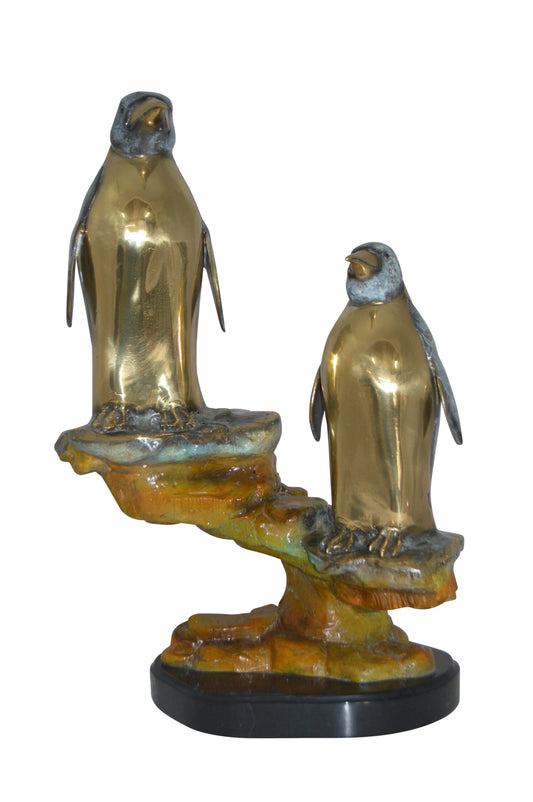Two Penguins Bronze Statue -  Size: 16"L x 10"W x 12"H.