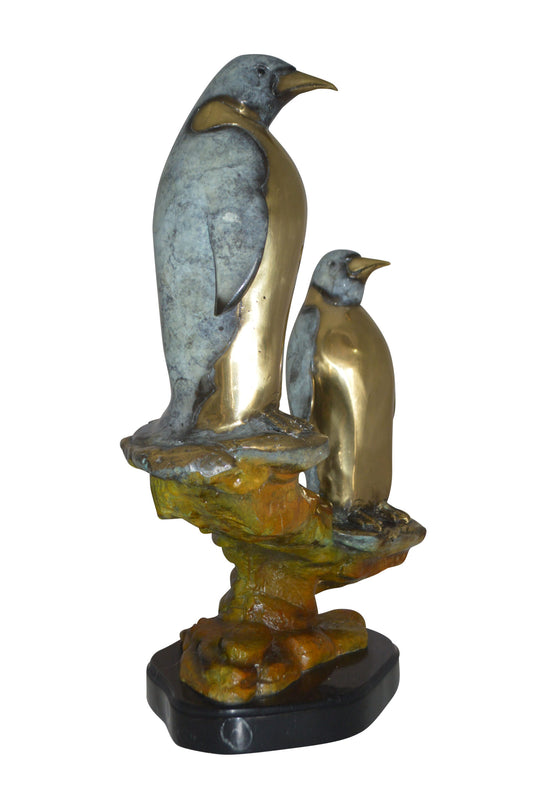 Two Penguins Bronze Statue -  Size: 16"L x 10"W x 12"H.