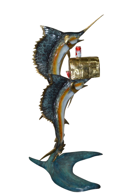 Two Sailfish Mailbox Bronze Statue -  Size: 45"L x 33"W x 74"H.