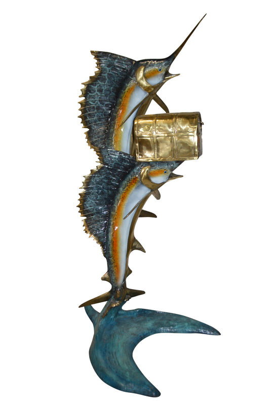 Two Sailfish Mailbox Bronze Statue -  Size: 45"L x 33"W x 74"H.