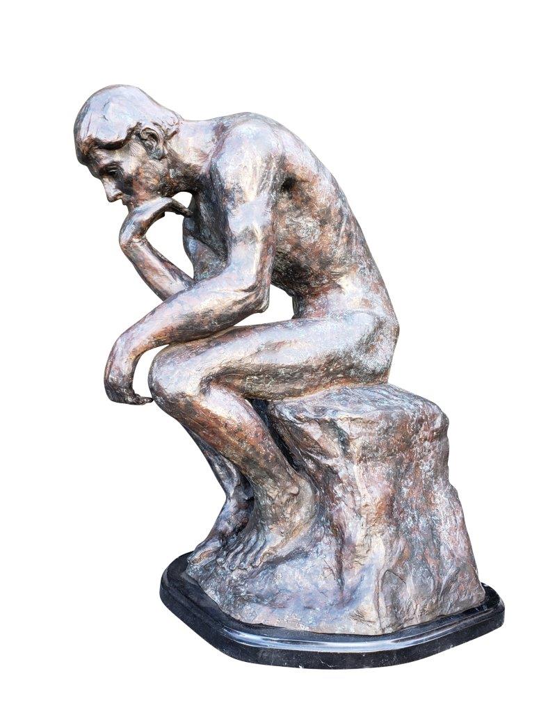 The Thinker Bronze Statue Rodin Replica - Size: 16"L x 12"W x 24"H.