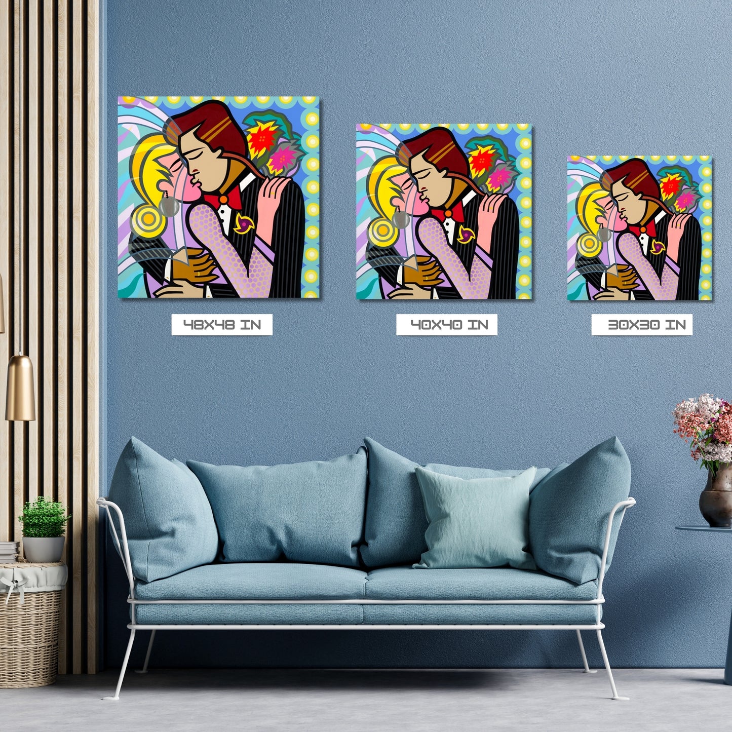 Wedding Kiss, Acrylic Painting, Stretched Canvas, Wall Art by Jozza 48" x 48"
