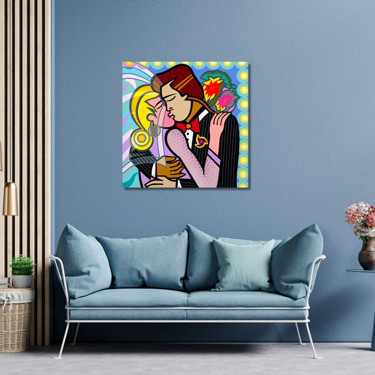 Wedding Kiss, Acrylic Painting, Stretched Canvas, Wall Art by Jozza 48" x 48"