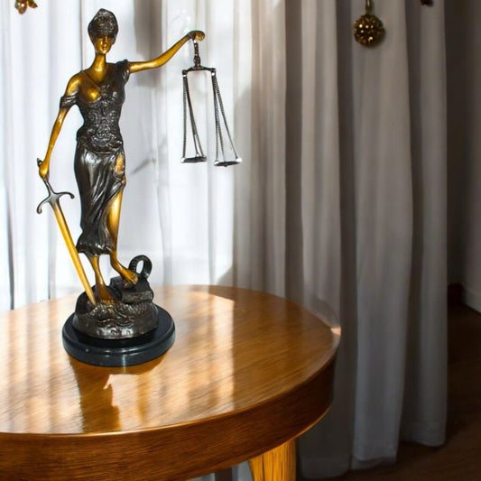 Lady Justice Bronze Statue - Size: 6"L x 6"W x 18"H.