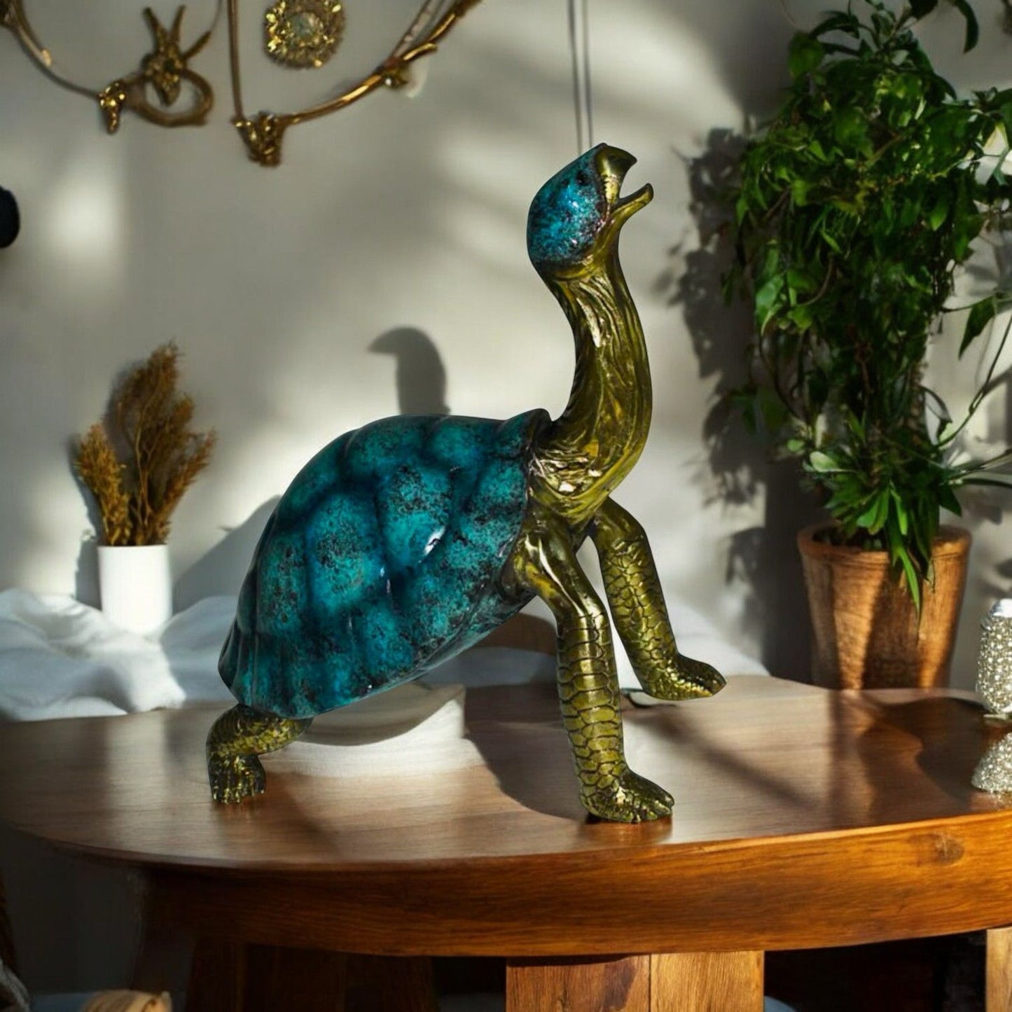 Turtle with special patina Bronze Statue - Size: 14"L x 10"W x 15.5"H.