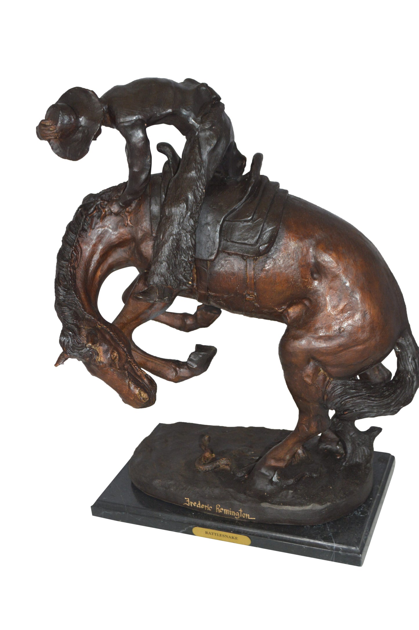 Rattlesnake by Remington Bronze Statue - Size: 16"L x 13"W x 22"H.