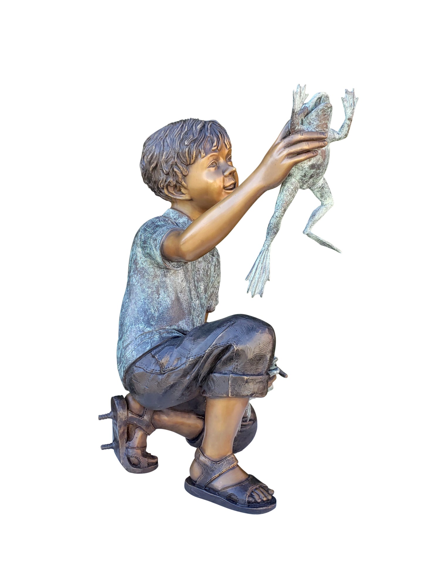 A Little Boy Playing with Two Frogs Bronze Statue Fountain  18" x 16" x 25"H
