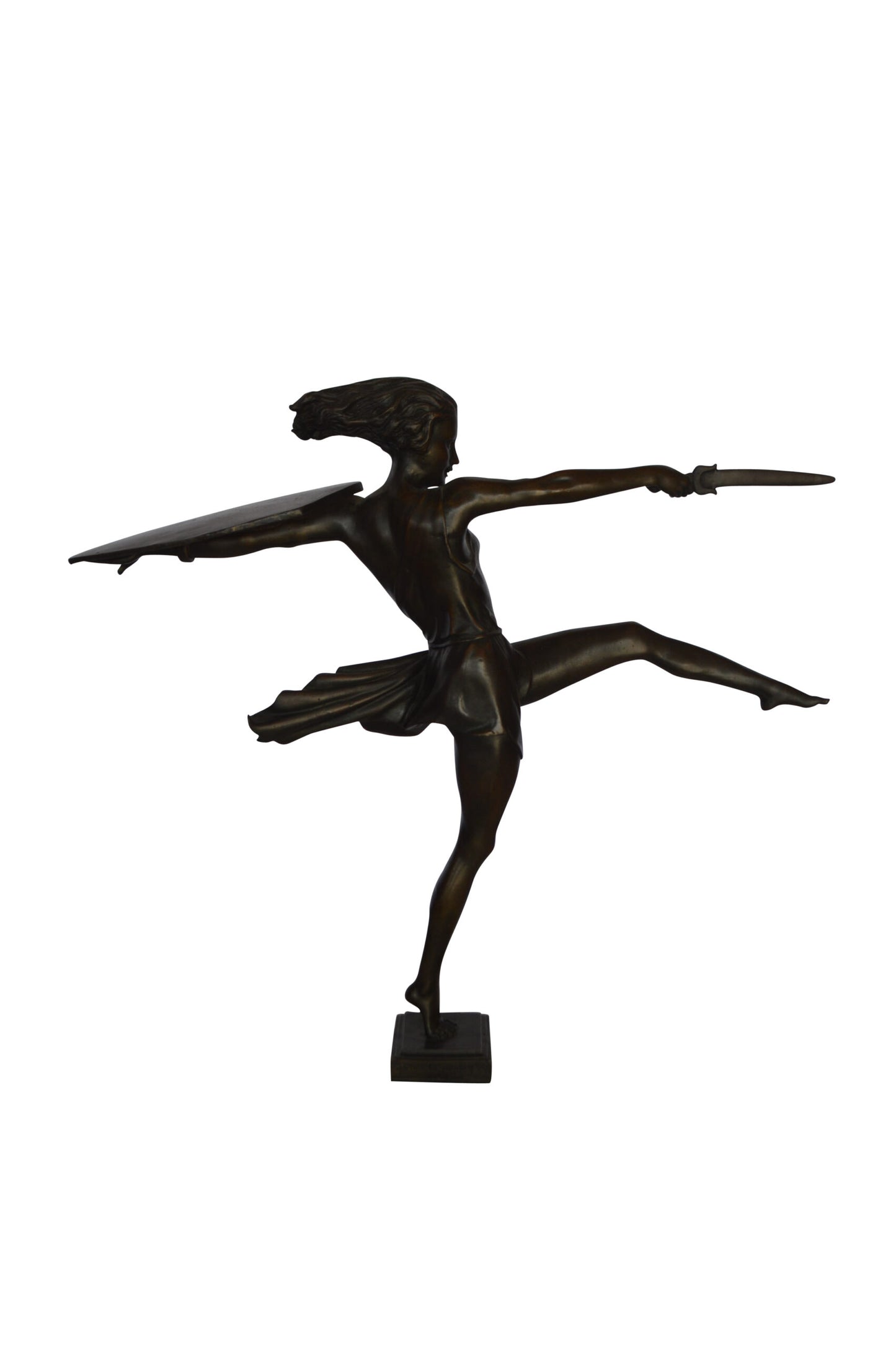 Woman Fighter with Sword Bronze Statue - Size: 19"L x 5"W x 20"H.