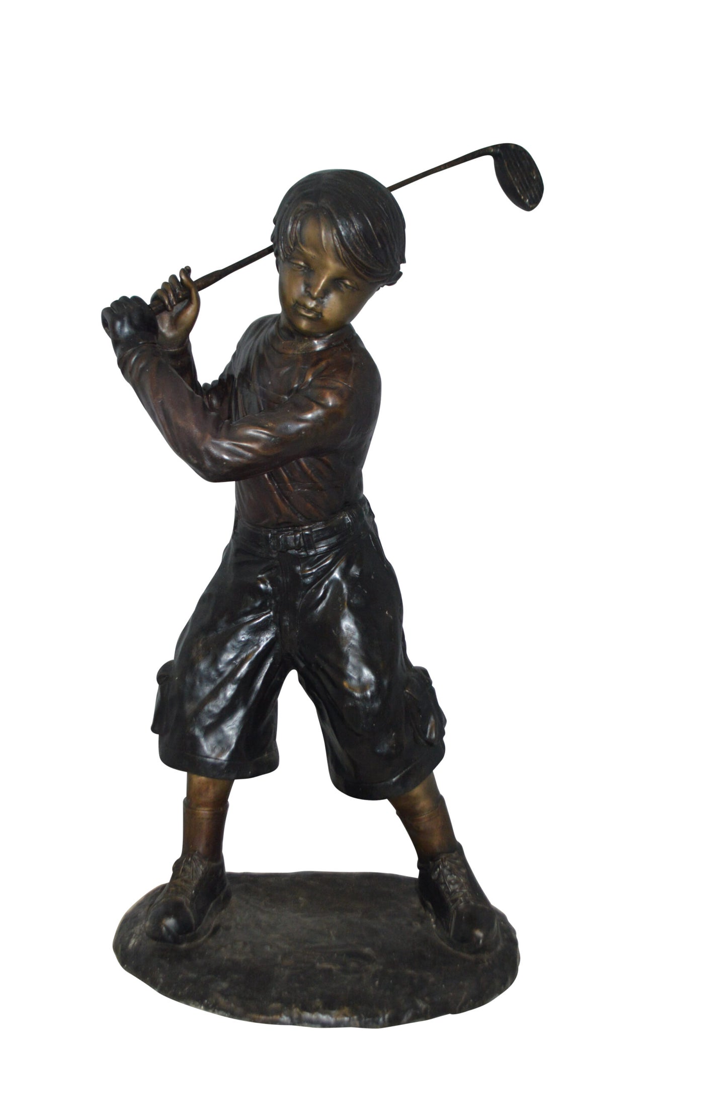 Young Boy Plays Golf Bronze Statue -  Size: 19"L x 21"W x 45"H.