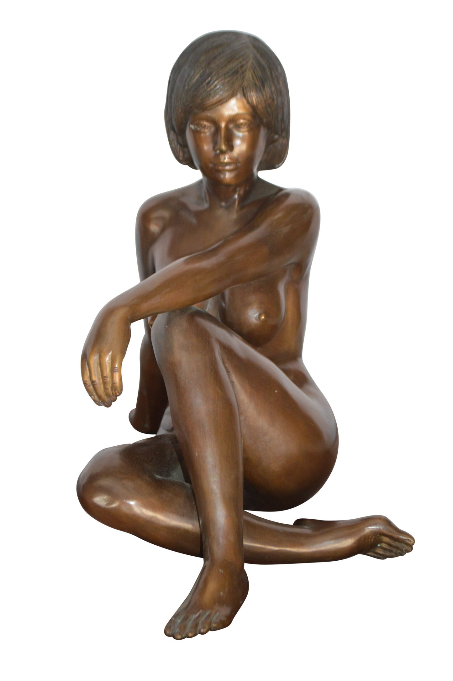 Young Lady Sitting Nude Bronze Statue Art Nude - Size: 10"L x 18"W x 15"H.