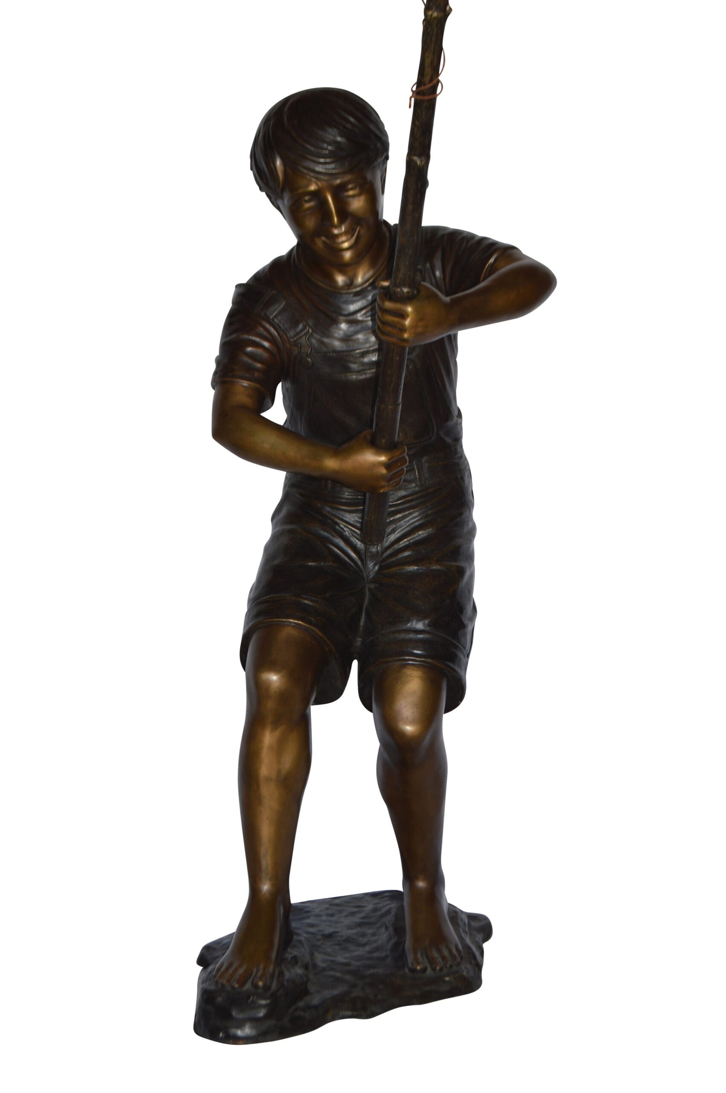 A Young Boy Fishing Bronze Statue - Size: 16"L x 54"W x 62"H.