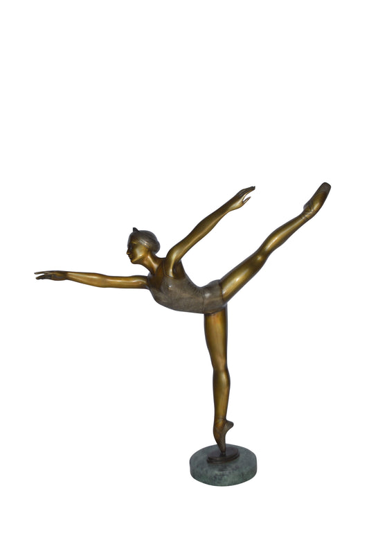 Ballerina Dancing in Action Bronze Statue - Size: 25"L x 8"W x 29"H.