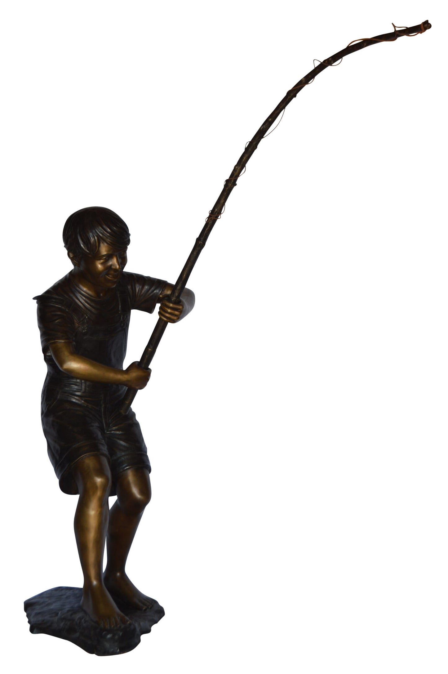 A Young Boy Fishing Bronze Statue - Size: 16"L x 54"W x 62"H.