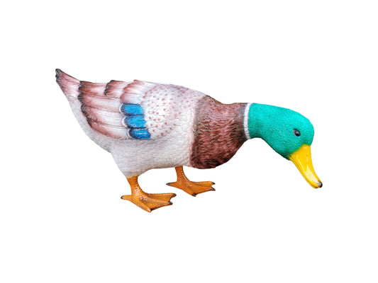 Duck Standing Looking Down Bronze Statue -  Size: 24"L x 9"W x 12"H.